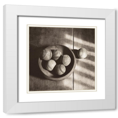 Baseball Nostalgia II White Modern Wood Framed Art Print with Double Matting by Messer, Judy B.
