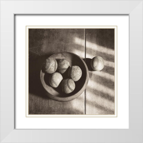 Baseball Nostalgia II White Modern Wood Framed Art Print with Double Matting by Messer, Judy B.