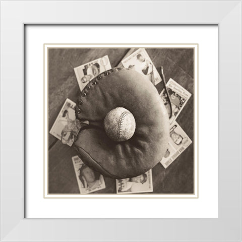 Baseball Nostalgia III White Modern Wood Framed Art Print with Double Matting by Messer, Judy B.