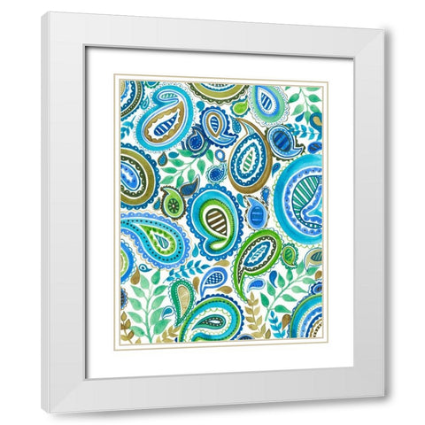 Blue and Green Paisley I White Modern Wood Framed Art Print with Double Matting by Moore, Regina