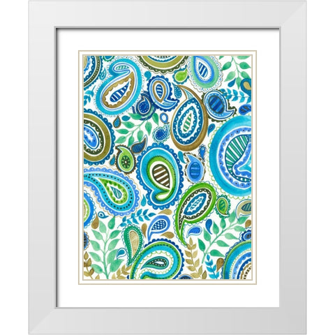 Blue and Green Paisley I White Modern Wood Framed Art Print with Double Matting by Moore, Regina