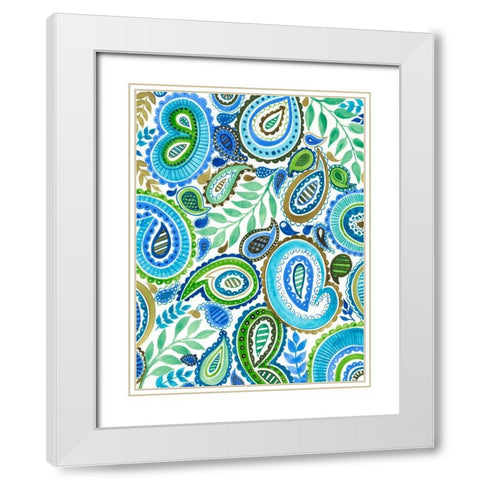 Blue and Green Paisley II White Modern Wood Framed Art Print with Double Matting by Moore, Regina