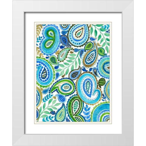 Blue and Green Paisley II White Modern Wood Framed Art Print with Double Matting by Moore, Regina