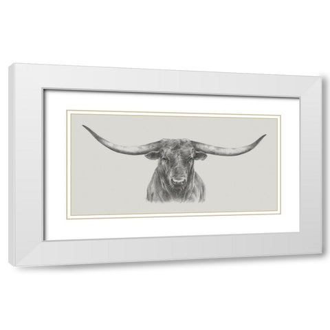 Longhorn Bull White Modern Wood Framed Art Print with Double Matting by Harper, Ethan