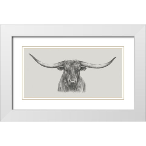 Longhorn Bull White Modern Wood Framed Art Print with Double Matting by Harper, Ethan