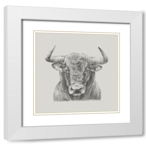 Black and White Bull White Modern Wood Framed Art Print with Double Matting by Harper, Ethan