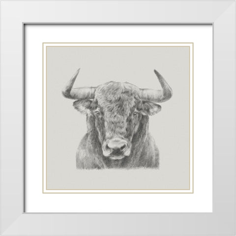 Black and White Bull White Modern Wood Framed Art Print with Double Matting by Harper, Ethan