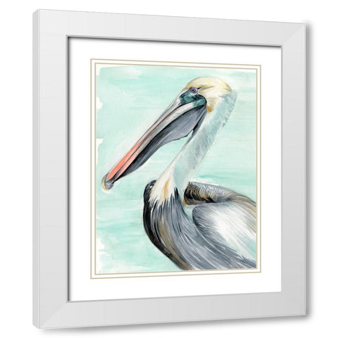 Turquoise Pelican II White Modern Wood Framed Art Print with Double Matting by Parker, Jennifer Paxton