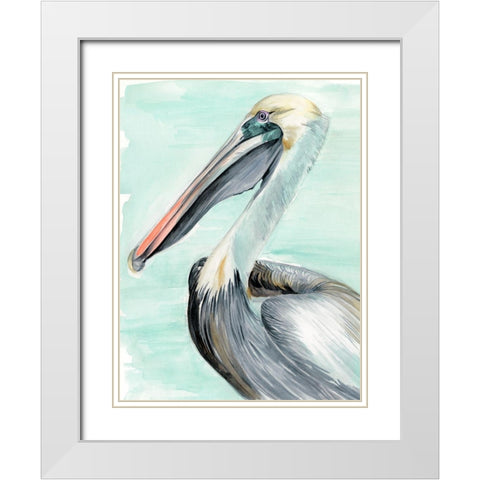 Turquoise Pelican II White Modern Wood Framed Art Print with Double Matting by Parker, Jennifer Paxton