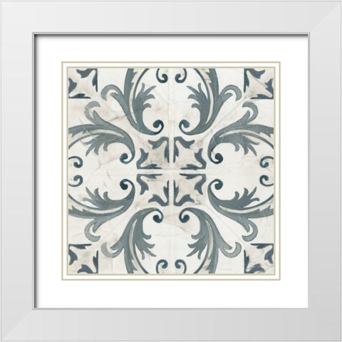 Teal Tile Collection I White Modern Wood Framed Art Print with Double Matting by Vess, June Erica