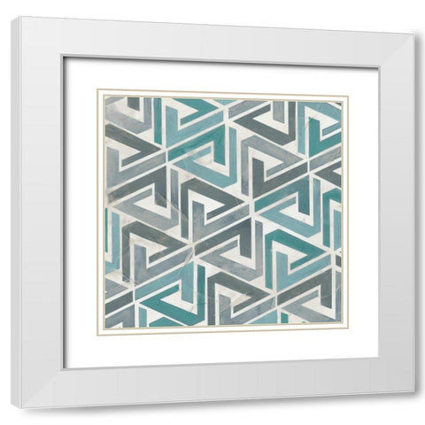 Teal Tile Collection II White Modern Wood Framed Art Print with Double Matting by Vess, June Erica