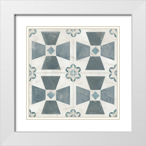 Teal Tile Collection IV White Modern Wood Framed Art Print with Double Matting by Vess, June Erica