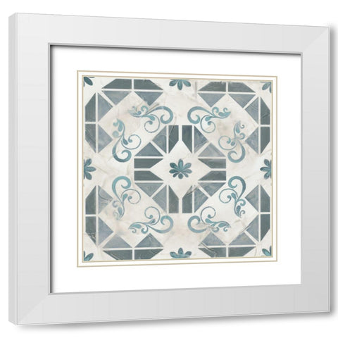 Teal Tile Collection VI White Modern Wood Framed Art Print with Double Matting by Vess, June Erica