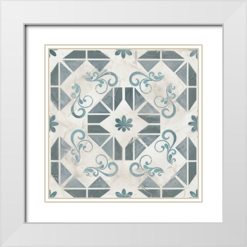 Teal Tile Collection VI White Modern Wood Framed Art Print with Double Matting by Vess, June Erica