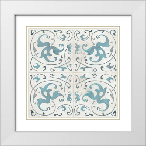 Teal Tile Collection VIII White Modern Wood Framed Art Print with Double Matting by Vess, June Erica