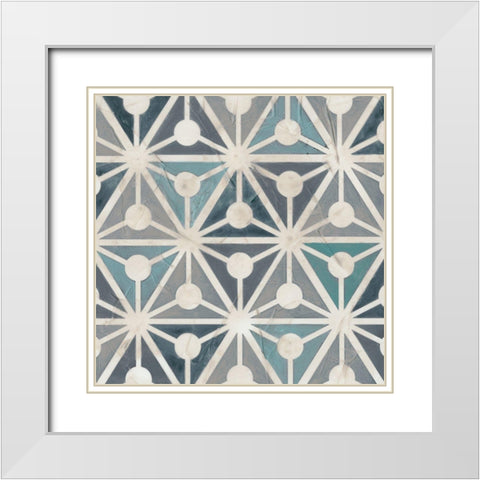Teal Tile Collection IX White Modern Wood Framed Art Print with Double Matting by Vess, June Erica