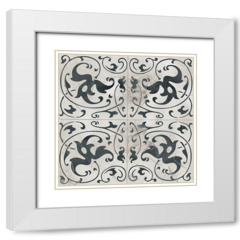 Neutral Tile Collection VIII White Modern Wood Framed Art Print with Double Matting by Vess, June Erica