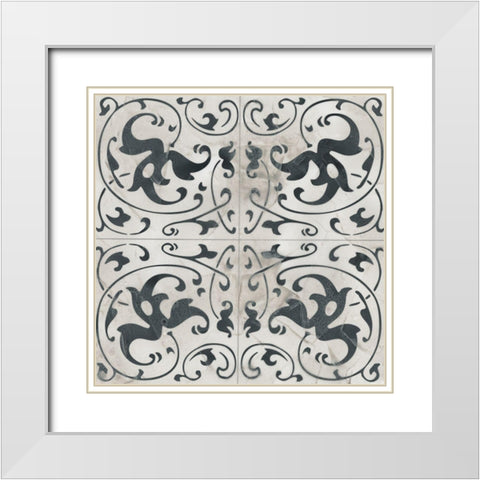 Neutral Tile Collection VIII White Modern Wood Framed Art Print with Double Matting by Vess, June Erica