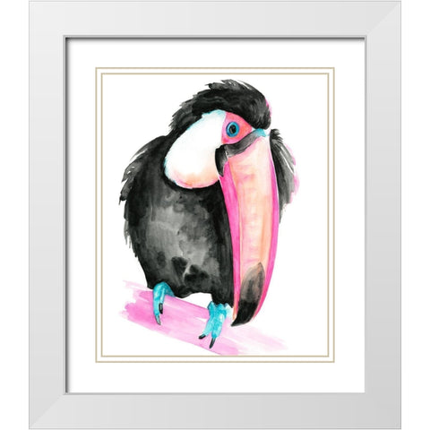 Technicolor Toucan I White Modern Wood Framed Art Print with Double Matting by Parker, Jennifer Paxton