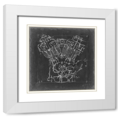 Motorcycle Engine Blueprint I White Modern Wood Framed Art Print with Double Matting by Harper, Ethan