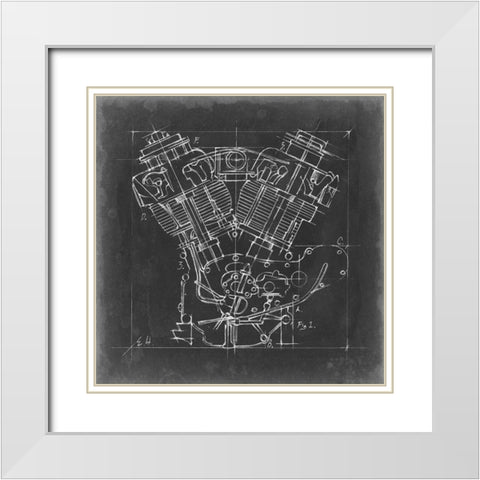 Motorcycle Engine Blueprint I White Modern Wood Framed Art Print with Double Matting by Harper, Ethan