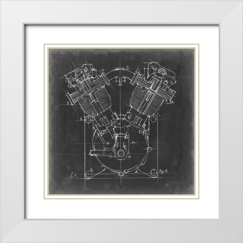 Motorcycle Engine Blueprint II White Modern Wood Framed Art Print with Double Matting by Harper, Ethan