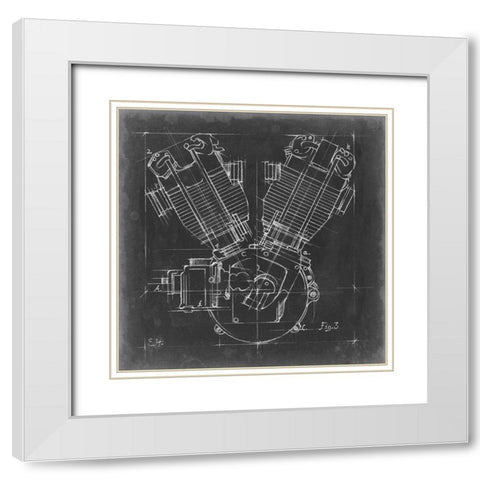 Motorcycle Engine Blueprint III White Modern Wood Framed Art Print with Double Matting by Harper, Ethan
