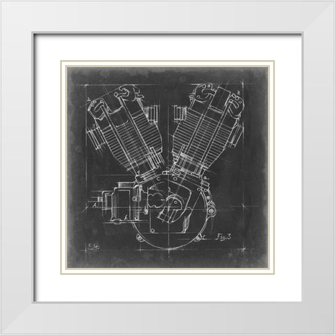 Motorcycle Engine Blueprint III White Modern Wood Framed Art Print with Double Matting by Harper, Ethan