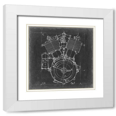 Motorcycle Engine Blueprint IV White Modern Wood Framed Art Print with Double Matting by Harper, Ethan