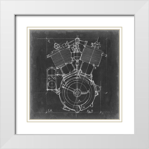 Motorcycle Engine Blueprint IV White Modern Wood Framed Art Print with Double Matting by Harper, Ethan