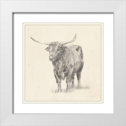 Longhorn Steer Sketch I White Modern Wood Framed Art Print with Double Matting by Harper, Ethan