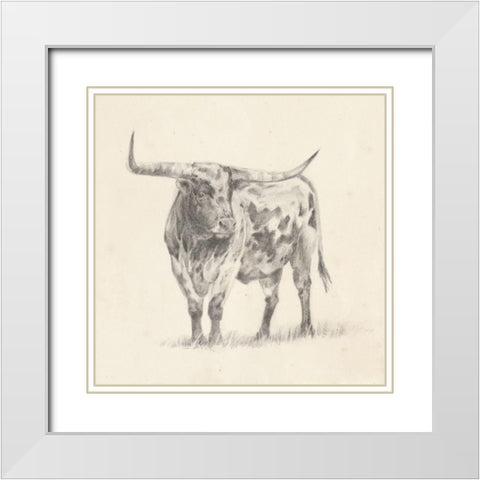 Longhorn Steer Sketch II White Modern Wood Framed Art Print with Double Matting by Harper, Ethan