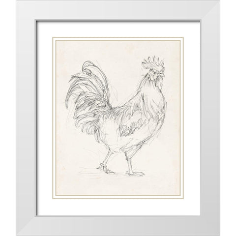 Rooster Sketch I White Modern Wood Framed Art Print with Double Matting by Harper, Ethan