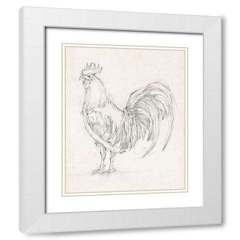Rooster Sketch II White Modern Wood Framed Art Print with Double Matting by Harper, Ethan