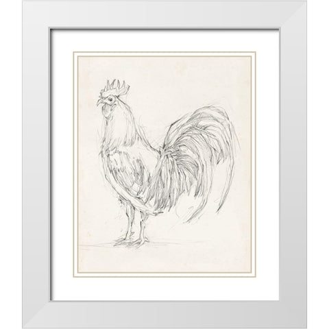 Rooster Sketch II White Modern Wood Framed Art Print with Double Matting by Harper, Ethan