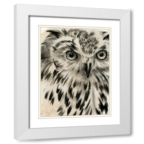 Charcoal Owl I White Modern Wood Framed Art Print with Double Matting by Parker, Jennifer Paxton