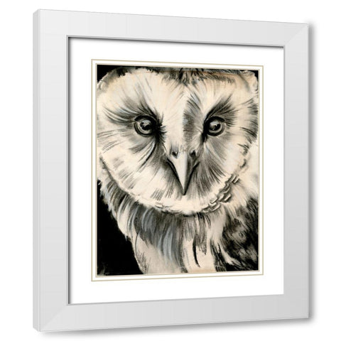 Charcoal Owl II White Modern Wood Framed Art Print with Double Matting by Parker, Jennifer Paxton