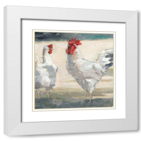 Chicken Yard II White Modern Wood Framed Art Print with Double Matting by Harper, Ethan
