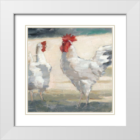 Chicken Yard II White Modern Wood Framed Art Print with Double Matting by Harper, Ethan