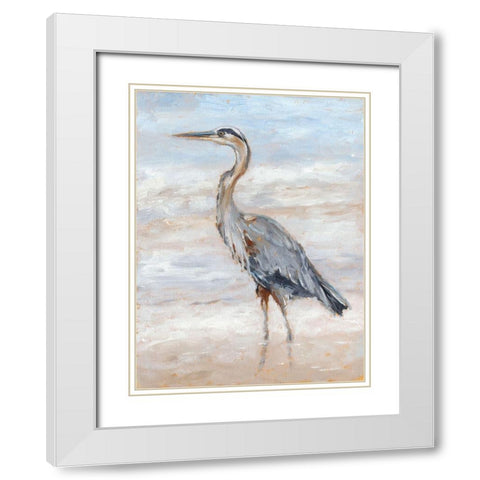 Beach Heron II White Modern Wood Framed Art Print with Double Matting by Harper, Ethan