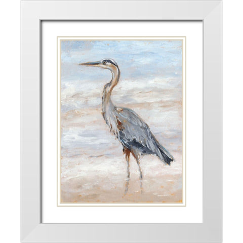 Beach Heron II White Modern Wood Framed Art Print with Double Matting by Harper, Ethan