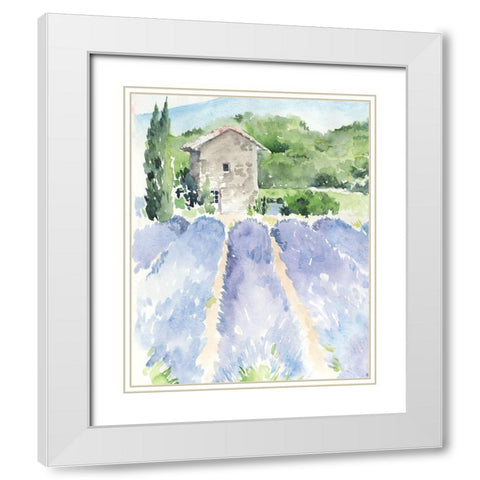 Lavender Fields I White Modern Wood Framed Art Print with Double Matting by Parker, Jennifer Paxton