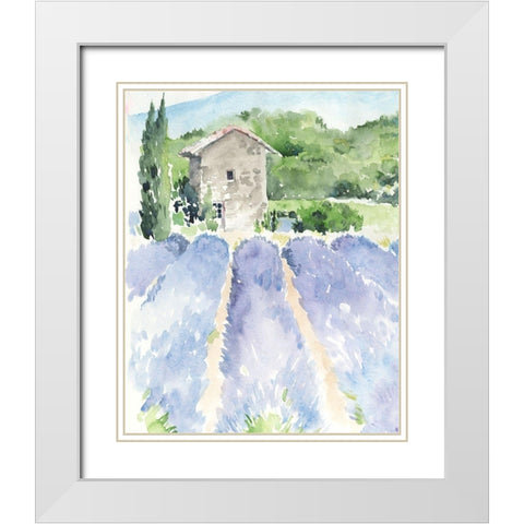 Lavender Fields I White Modern Wood Framed Art Print with Double Matting by Parker, Jennifer Paxton