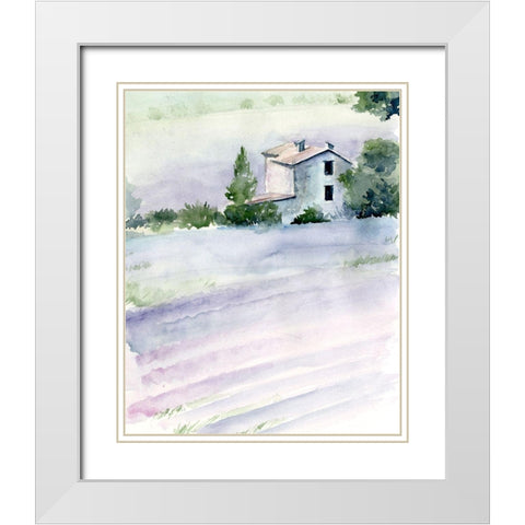 Lavender Fields II White Modern Wood Framed Art Print with Double Matting by Parker, Jennifer Paxton