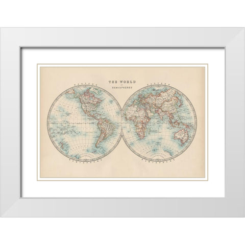 Johnstons World in Hemispheres White Modern Wood Framed Art Print with Double Matting by Johnston