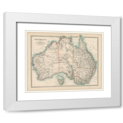 Johnstons Map of Australia White Modern Wood Framed Art Print with Double Matting by Johnston