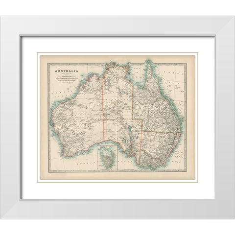 Johnstons Map of Australia White Modern Wood Framed Art Print with Double Matting by Johnston