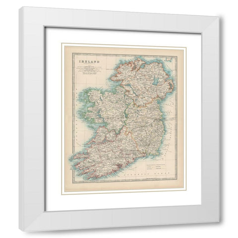 Johnstons Map of Ireland White Modern Wood Framed Art Print with Double Matting by Johnston