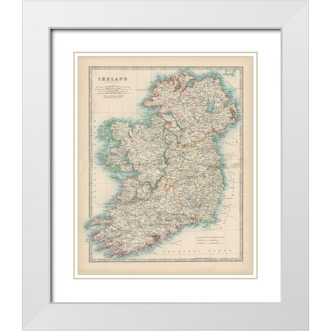 Johnstons Map of Ireland White Modern Wood Framed Art Print with Double Matting by Johnston
