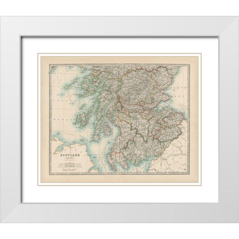 Johnstons Map of Scotland White Modern Wood Framed Art Print with Double Matting by Johnston